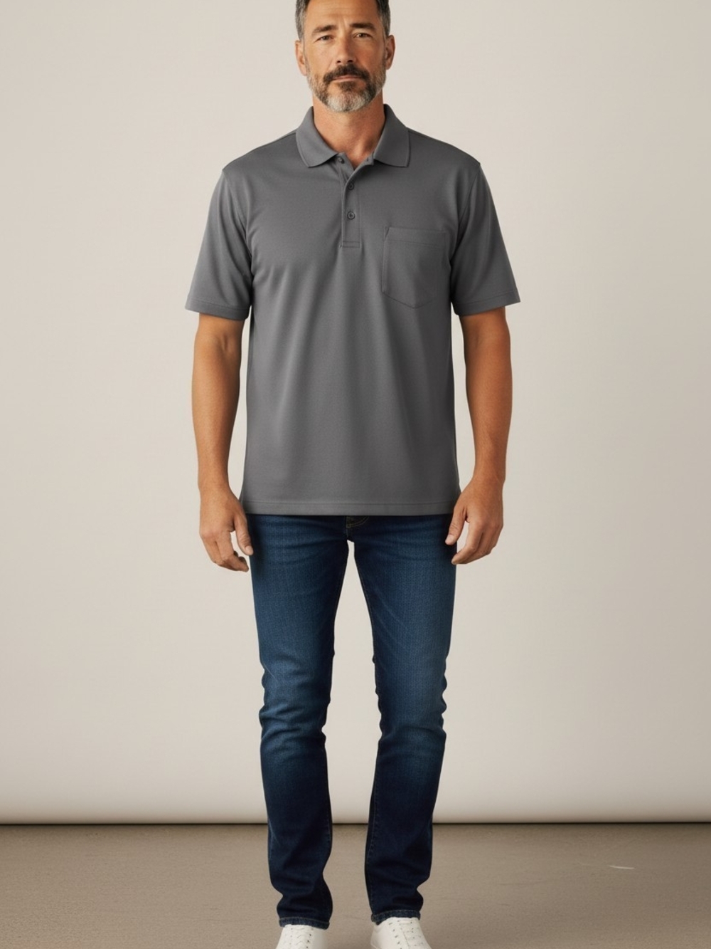 Men's Grey Short-Sleeve Pocket Polo - Soft Performance